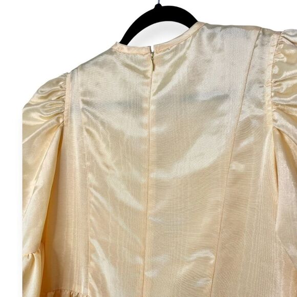 Batsheva Collarless Kate Dress Yellow Moire Maxi Ruffle Hem Lace Trim, Size 6 - Picture 7 of 12